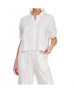 Allie Rose Coastal Lace Button Down Top - White