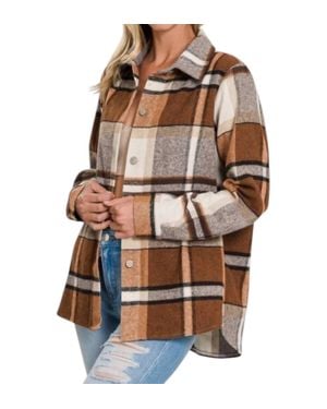 Zenana Yarn Dyed Plaid Shacket - Brown