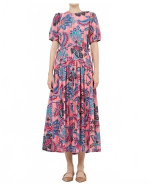 Oliphant Piped Puff Sleeve Maxi Dress - Purple