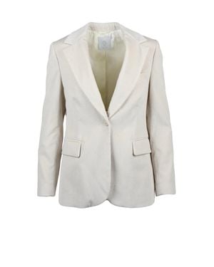 Eleventy Tailored Corduroy Jacket With Notched Lapels And Button Closure - White