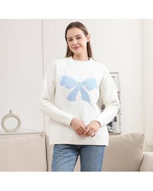 TRUEDAMES Ribbon Pointed Crew Neck Sweater - White