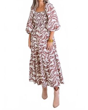 Karlie Zebra Poplin Puff Sleeve Smock Maxi Dress - White
