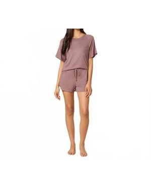 Softies Dream Slouchy Tee Top With Shorts Lounge Set - Red