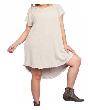 Umgee High-Low Scoop Frayed Hemline V-Neck Dress - Natural
