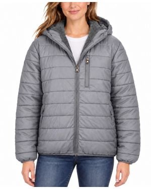Spire By Galaxy Loose Fit Sherpa Lined Hooded Puffer Jacket - Gray