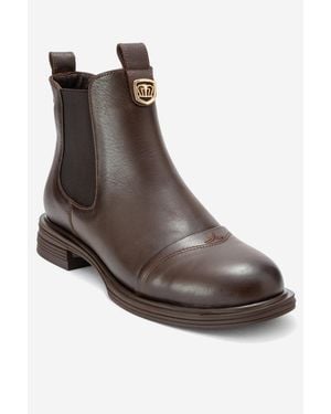 Forever & Always Shoes Sidney Leather Buckled Chelsea Boot - Brown