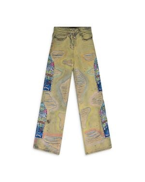Who Decides War Side-Embroidery Wide-Leg Jeans - Green