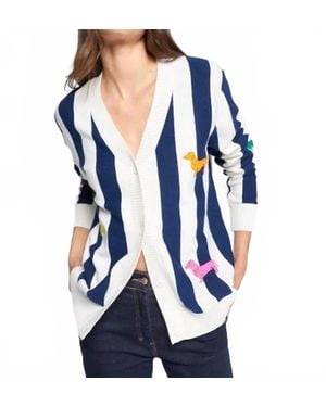 Vilagallo Dog Embroidery Striped Cardigan - Blue