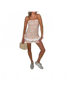 illa illa Floral Strapless Mini Dress - White