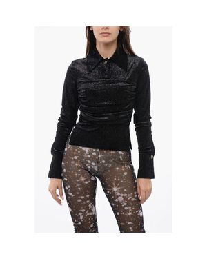 Viktor & Rolf Gathered Waist Velour Glittered Top - Black