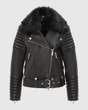Gorski Lambskin Moto Zip Jacket With Detachable Toscana Shearling Lamb Collar - Black