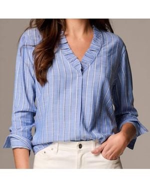 NIC+ZOE Striped Ruffled Around Blouse - Blue