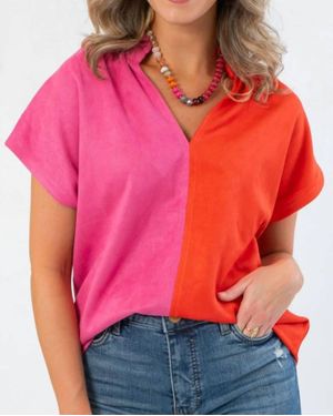 Thml Colorblock Suede Top - Red