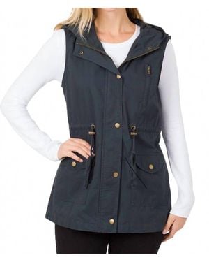 Zenana Drawstring Waist Hoodie Vest - Blue