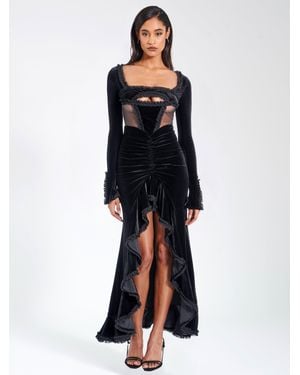 Miss Circle Maeve Velvet And Mesh Long Sleeve Maxi Dress - Blue
