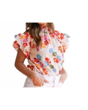 SUNSHINE TIENDA Flower Flutter Top - Red
