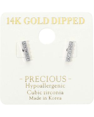 Fashnzfab 14K Dipped Hypoallergenic Minimalist Cz Pave Bar Mini Stud Earrings - Multicolor