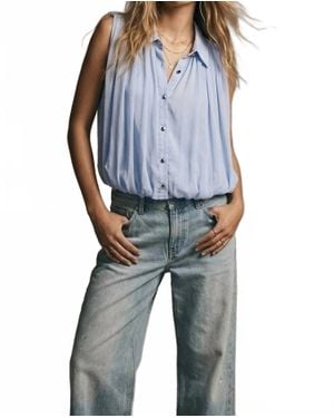 Q2 Beatrice Chiffon Pleated Sleeveless Regular Fit Blouse - Blue