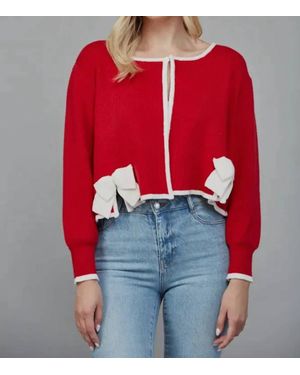 Fate Contrast Bow Detail Open Cardigan - Red