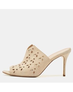 Oscar de la Renta Suede Floral Cut Out Sandals - Natural