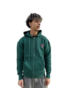 Ami Paris Deep Zip-Up Hoodie With Drawstring Hood - Green