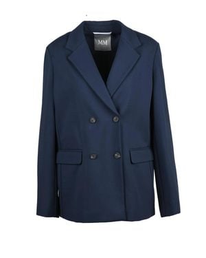MM by Max Mara Viscose-Blend Double-Breasted Virgus Jacket - Blue
