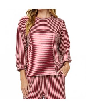 See And Be Seen Striped Knit Top With Balloon Sleeves - Red