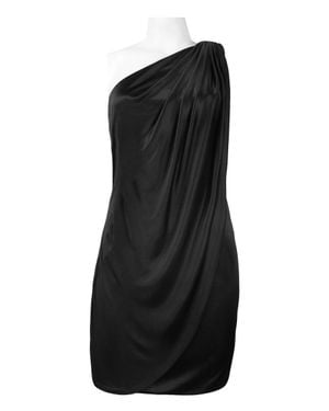 THEIA Asymmetric Shoulder Waist Detail Jersey Satin Draped Dress - Black