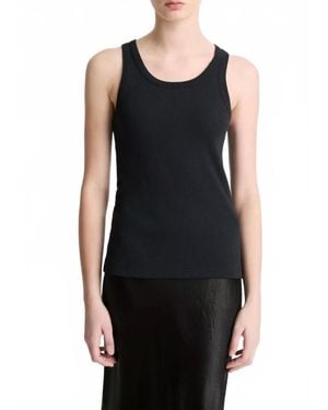 Vince Stretch Viscose Scoop Tank Top - Black