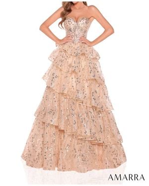 Amarra Tiered Ruffle Ball Gown - Pink