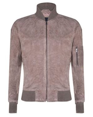 Infinity Leather Suede Leather Ma-1 Varsity Bomber Jacket - Brown
