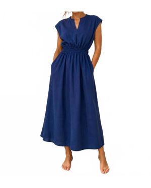 The Korner Smocked Waist V Neck Maxi Dress - Blue