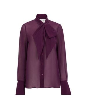Nina Ricci Lightweight Sheer Blouse With Bow Tie Detail - Purple