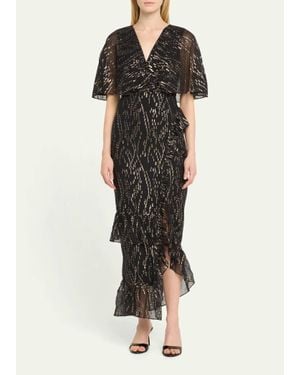 Saloni Rose V-Neck Short-Sleeve Floral-Print Devore Cocktail Dress - Black