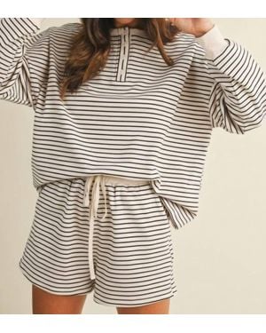 Anniewear Soft Brushed Pin Stripe Pullover & Shorts Set - Natural