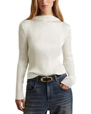 Reiss Ember High Neck Pleat Top - White