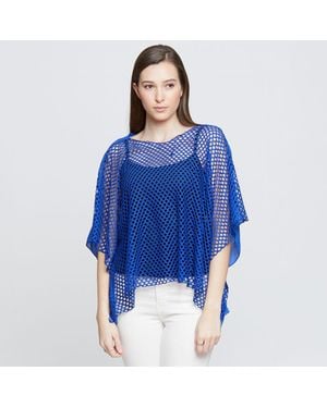 TRUEDAMES Solid Mesh Crop Top - Blue
