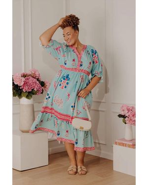 Umgee Curvy Puffed Sleeve Midi Dress - Green