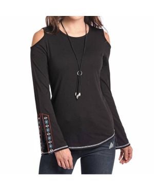 Panhandle Long Sleeve Cold Shoulder Shirt - Black