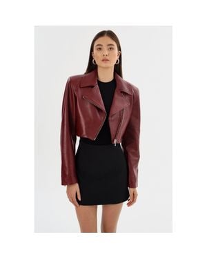 Lamarque Daylin Cropped Leather Jacket - Red