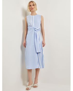 Misook Split Pattern Cotton Midi A-Line Dress - Blue