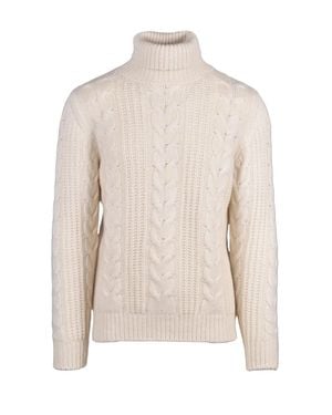 Eleventy Cashmere Silk Blend High Neck Sweater With Textured Knit - White