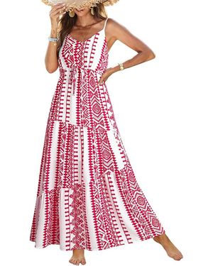 TRUEDAMES Summer Dress Casual Bohemian Sleeveless Print Long Layered Long Dress Beach Dress