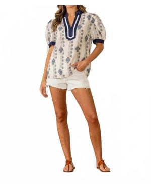 Sew In Love Relaxed Fit Geometric Print Notch Neck Top - White