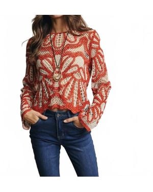 Forte Crochet Floral Design Sweater - Blue