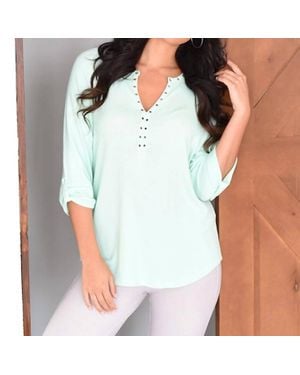 French Kyss Emma Grommet V-neck Kashmira Top - Blue