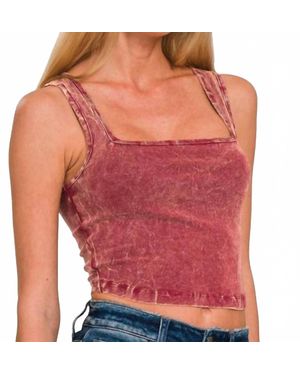 Zenana Square Neck Cropped Cami - Red