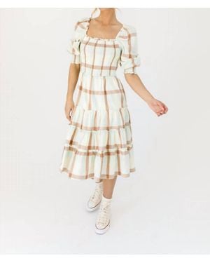 Storia Plaid Smocked Midi Dress - Natural