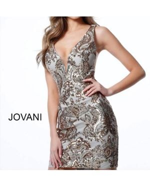 Jovani Sequin Paisley Cocktail Dress - Gray