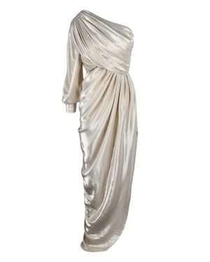 Rhea Costa Polyamide One-Shoulder Lamé Long Dress - White